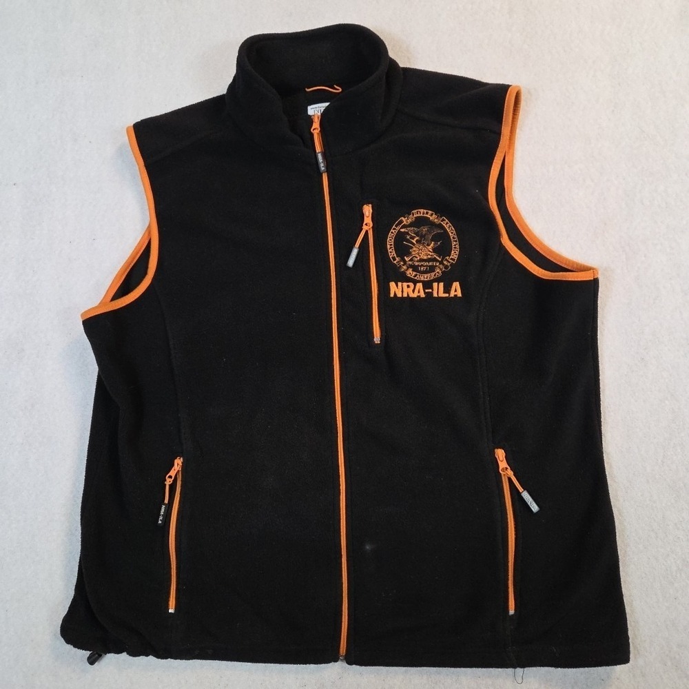NRA-ILA Vest Mens XL Black Fleece Full Zip Hunting National Rifle Assoc Logo